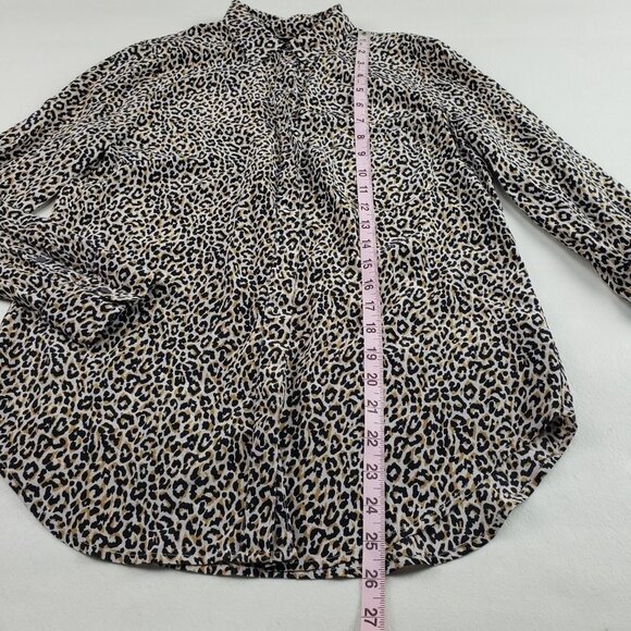 J Crew 100% Silk Leopard Blouse Womens 6 Black Long Sleeve Button Up Collar Top - Picture 9 of 11